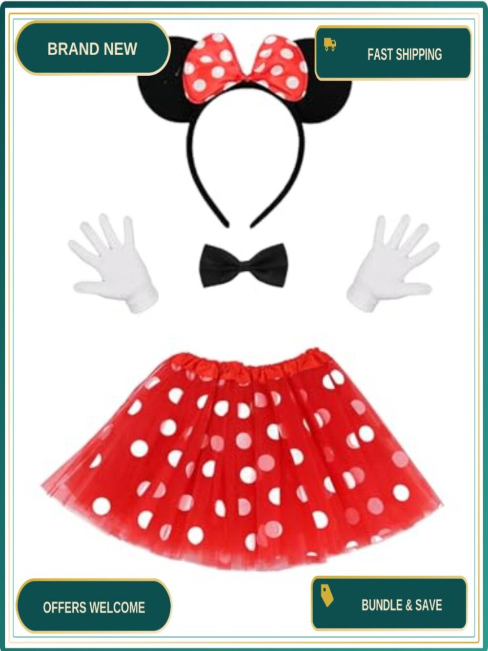 Mouse Costume Set Tutu Skirt Ears Gloves Nose Bow Halloween Cosplay